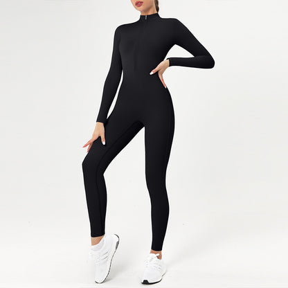Sommer Damen Sport-Jumpsuit mit Reißverschluss – Kurzer Fitness-Overall für Fitnessstudio, Laufen und Yoga