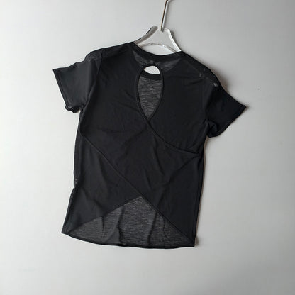 Damen Yoga Top Kurzarm – Mesh, Cross-Back Design & Figurbetontes Fitness Sportshirt