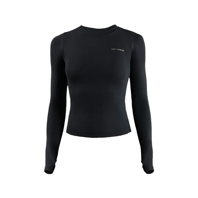 Damen Langarm Crop Top – Yoga, Fitness, Running & Training Sportshirt einfarbig