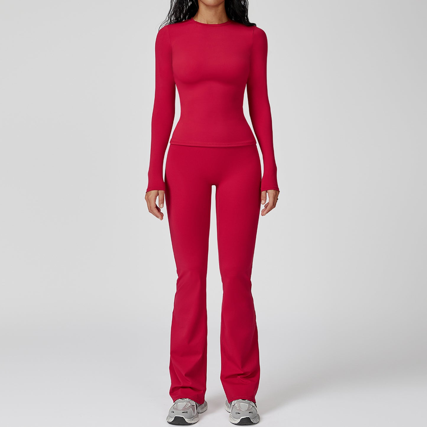 2-teiliges Damen-Yoga-Set – Sportanzug für Fitnessstudio und Training mit Leggings, Sport-BH, Crop-Top und langärmeligem Oberteil