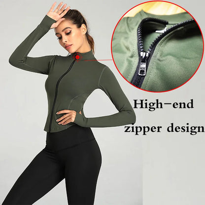 Aiithuug Damen Zip-Up Crop Jacke – Langarm mit Daumenlöchern