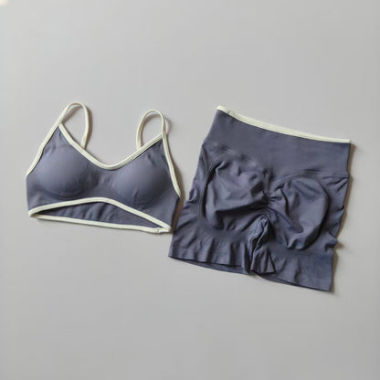 Damen Fitness- & Yoga-Set – Seamless Sport-BH mit Trägern & High-Waist Shorts, Push-Up (Peach Butt) & Bauchformend für Gym & Workout