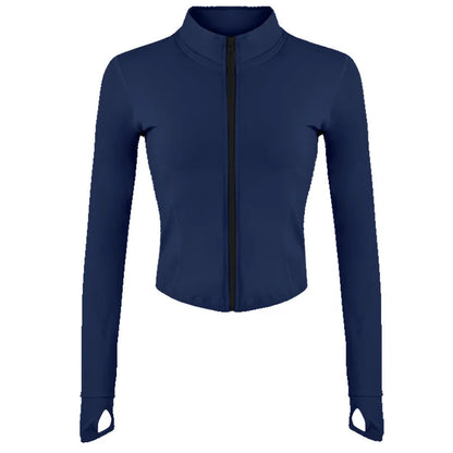 Aiithuug Damen Zip-Up Crop Jacke – Langarm mit Daumenlöchern