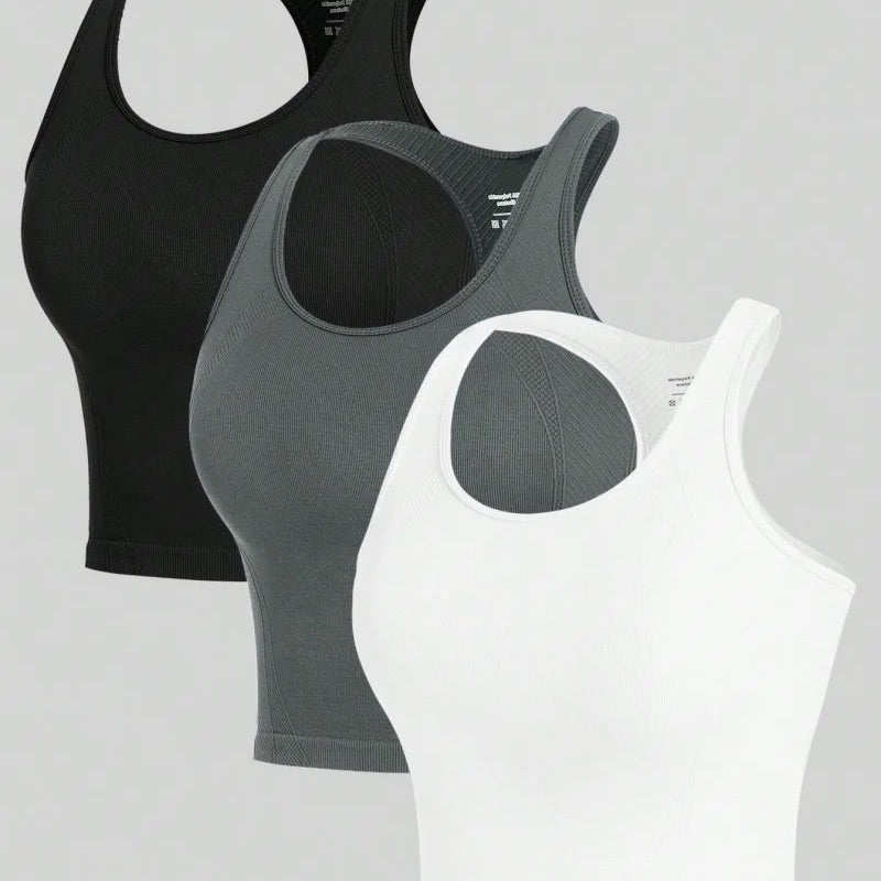 Damen 3er Crop Tank Set – Seamless & Atmungsaktiv