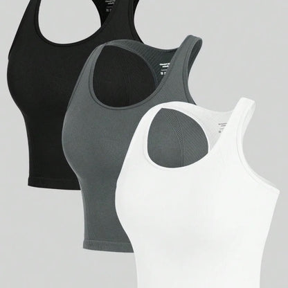 Damen 3er Crop Tank Set – Seamless & Atmungsaktiv
