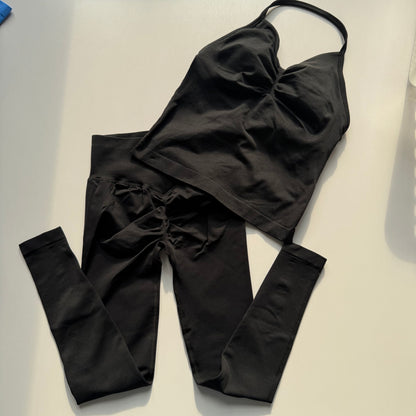 2-teiliges Damen Fitness-Set – Push-Up Yoga Hose & High-Waist Seamless Leggings mit Hollow-Back Sport-BH für Gym & Workout