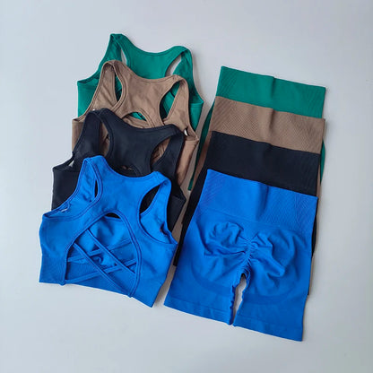 2-teiliges Seamless Yoga-Set für Damen: Sexy Sport-BH & High-Waist Shorts – Nahtloses Fitness-Outfit für Gym & Workout