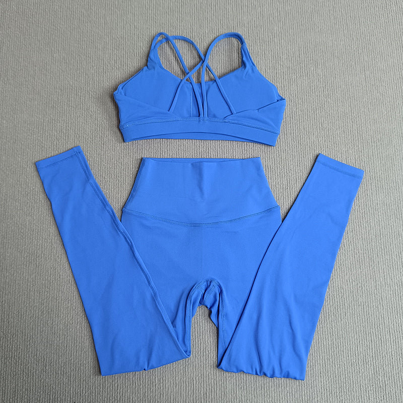 2-teiliges Damen Gym- & Yoga-Set – High-Waist Leggings & Cross-Back Sport-BH, Fitness Running Workout Tracksuit