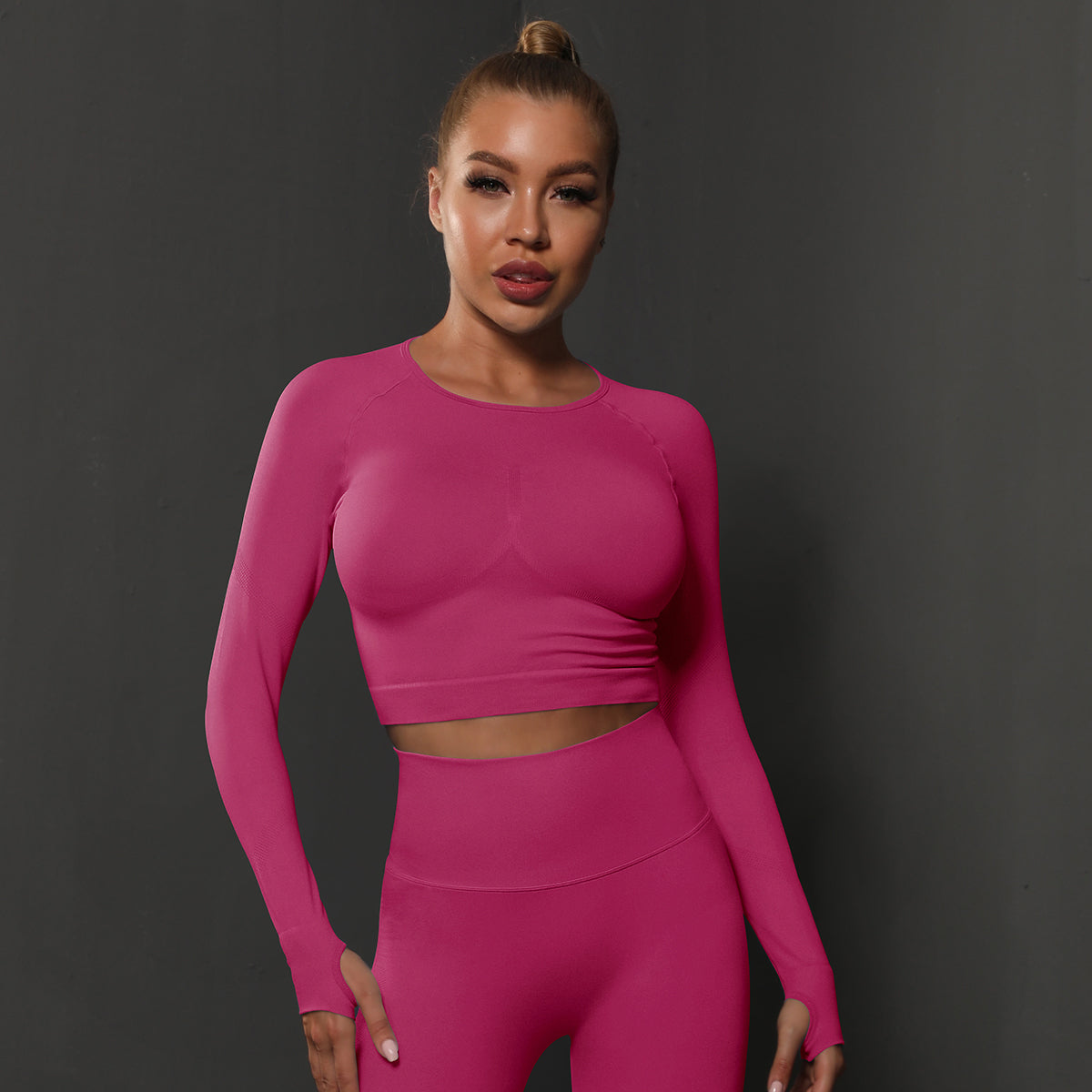 2-teiliges Energy Seamless Damen Sport-Set – Push-Up Sporthose mit Bubble-Butt-Effekt & Langarmshirt, Fitness- & Lauf-Set