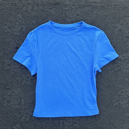 Einfarbiges Damen Crop Fitness T-Shirt – Enganliegend, Atmungsaktiv & Kurzarm für Yoga & Training