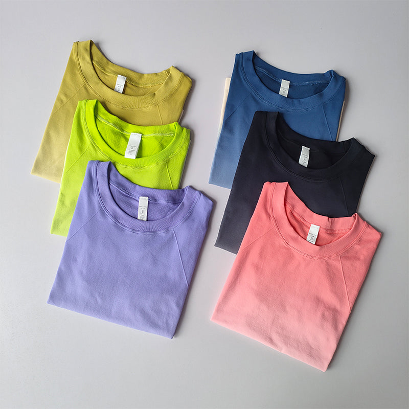 Damen Seamless Crop Top Kurzarm – Fitness & Yoga Sport T-Shirt mit Farbverlauf für Training & Running