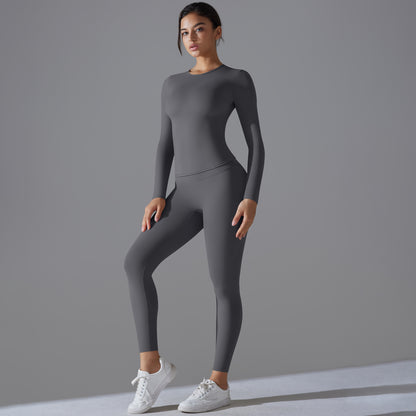 Damen Yoga Fitness Set – Atmungsaktives Sport-Top mit Ärmeln & High-Waist Leggings mit Tummy Control und Booty-Effekt