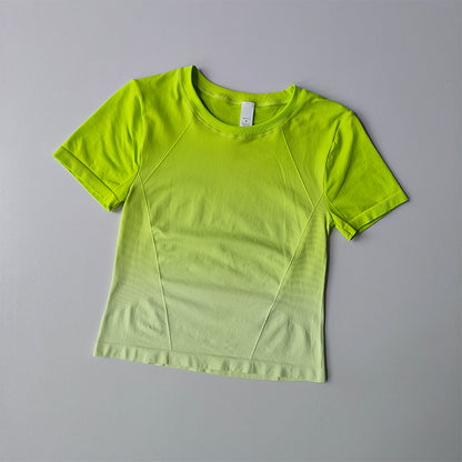 Damen Seamless Crop Top Kurzarm – Fitness & Yoga Sport T-Shirt mit Farbverlauf für Training & Running