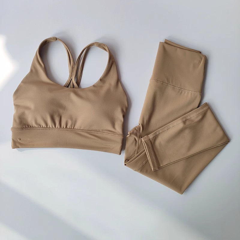 Atmungsaktives Damen Yoga-Set (2-teilig) – Crop Top mit Sport-BH & High-Waist Leggings, Fitness- & Gym Outfit