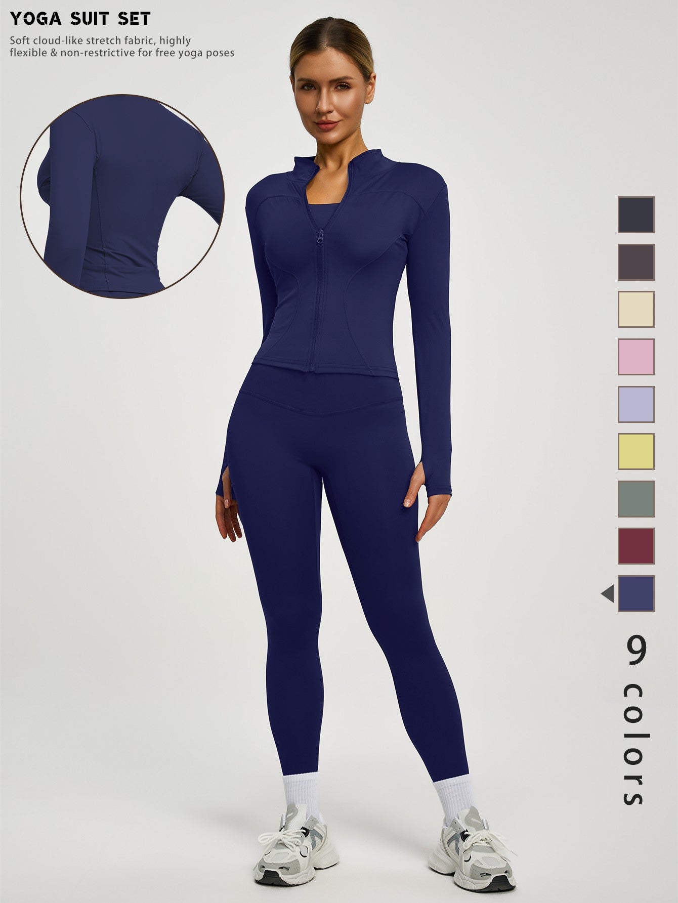 Fitfemme 2-teiliges Damen Frühling Yoga- & Fitness-Set – High-Waist Leggings & Sportjacke für Running, Lifting & Outdoor