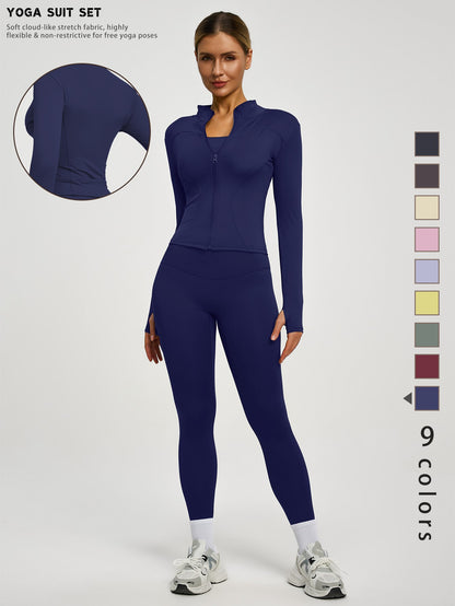 Fitfemme 2-teiliges Damen Frühling Yoga- & Fitness-Set – High-Waist Leggings & Sportjacke für Running, Lifting & Outdoor