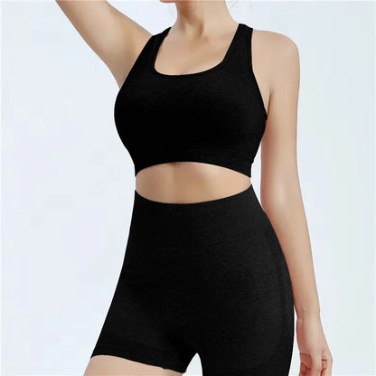Yoga-Set Damen Gym-Shorts Sport-BHs Workout-Tops für Frauen Yoga-Bekleidung Fitness-Leggings Seamless Gym-Set