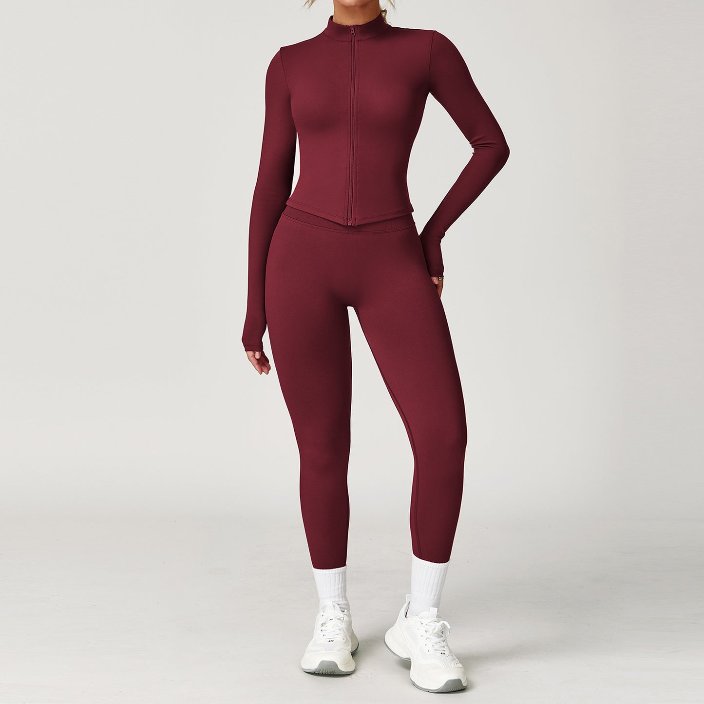 2-teiliges Damen Yoga-Sport-Set – Gym-Trainingsanzug mit langärmeligem Sportshirt & nahtlosen Leggings für Laufen & Workout