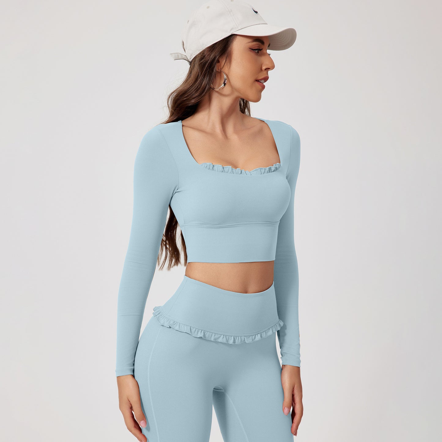 Herbst/Winter 2-teiliges Damen-Fitness- und Yoga-Set – Schnelltrocknender Sportanzug für Outdoor-Training mit langärmeligem Oberteil