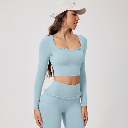 Herbst/Winter 2-teiliges Damen-Fitness- und Yoga-Set – Schnelltrocknender Sportanzug für Outdoor-Training mit langärmeligem Oberteil