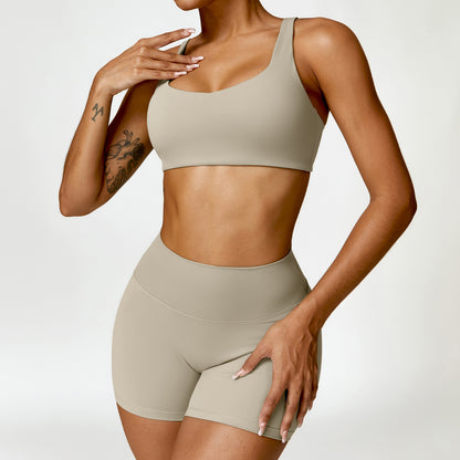 Damen Sportset 2-teilig – Yoga Fitness Leggings & Langarm Crop-Top