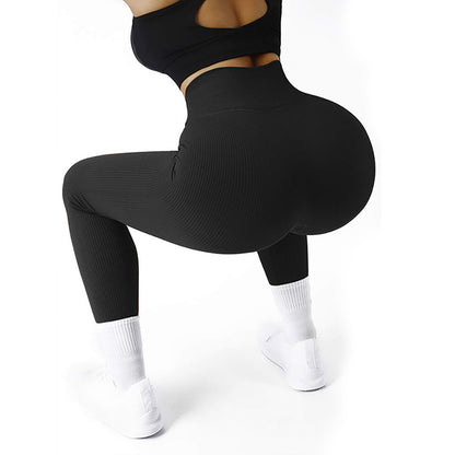 Damen High-Waist Seamless Yoga Leggings – Gerippte Sportleggings für Fitness
