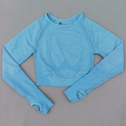 Damen Seamless Crop Top Langarm – mit Daumenlöchern für Sport & Training