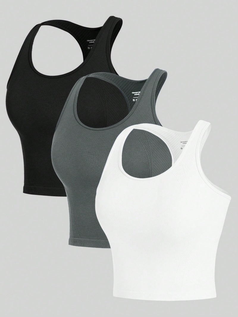 Damen 3er Crop Tank Set – Seamless & Atmungsaktiv