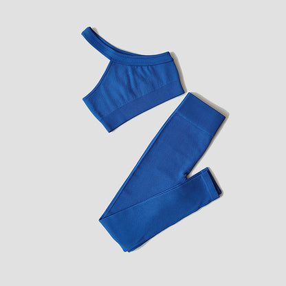 Damen Yoga- & Fitness-Set – Langarm Crop Top, One-Shoulder Sport-BH & High-Waist Seamless Leggings, Sportanzug für Gym & Workout