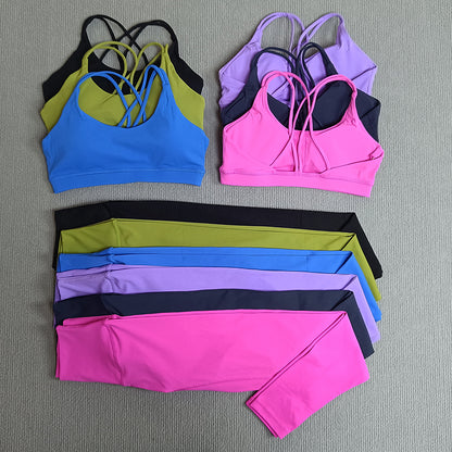 2-teiliges Damen Gym- & Yoga-Set – High-Waist Leggings & Cross-Back Sport-BH, Fitness Running Workout Tracksuit