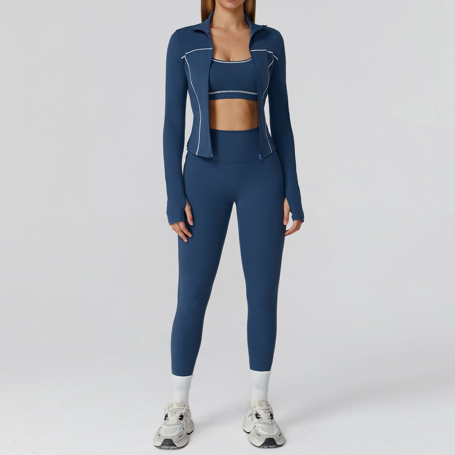Damen Yoga- & Fitness-Set 2/3-teilig – Leggings, Sport-BH & Langarm-Top, Sportanzug für Gym & Workout