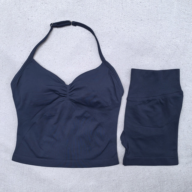 Damen Yoga Set – Backless Top & Shorts (2-teilig) für Fitness & Gym