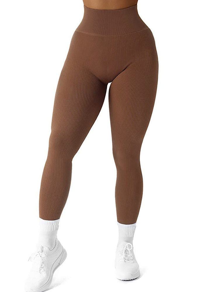 Damen High-Waist Seamless Yoga Leggings – Gerippte Sportleggings für Fitness