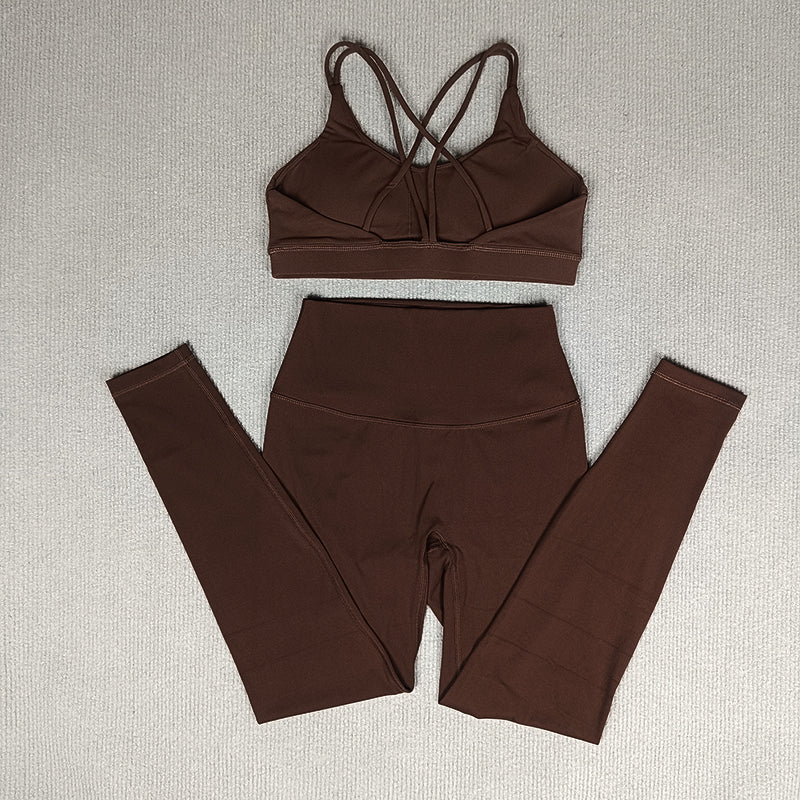 2-teiliges Damen Gym- & Yoga-Set – High-Waist Leggings & Cross-Back Sport-BH, Fitness Running Workout Tracksuit