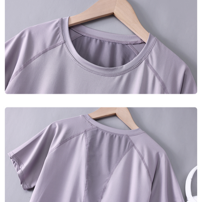 DRUR Damen 2er Yoga Set – Sommer Sport Outfit mit Kurzarm-Top & Running Shorts