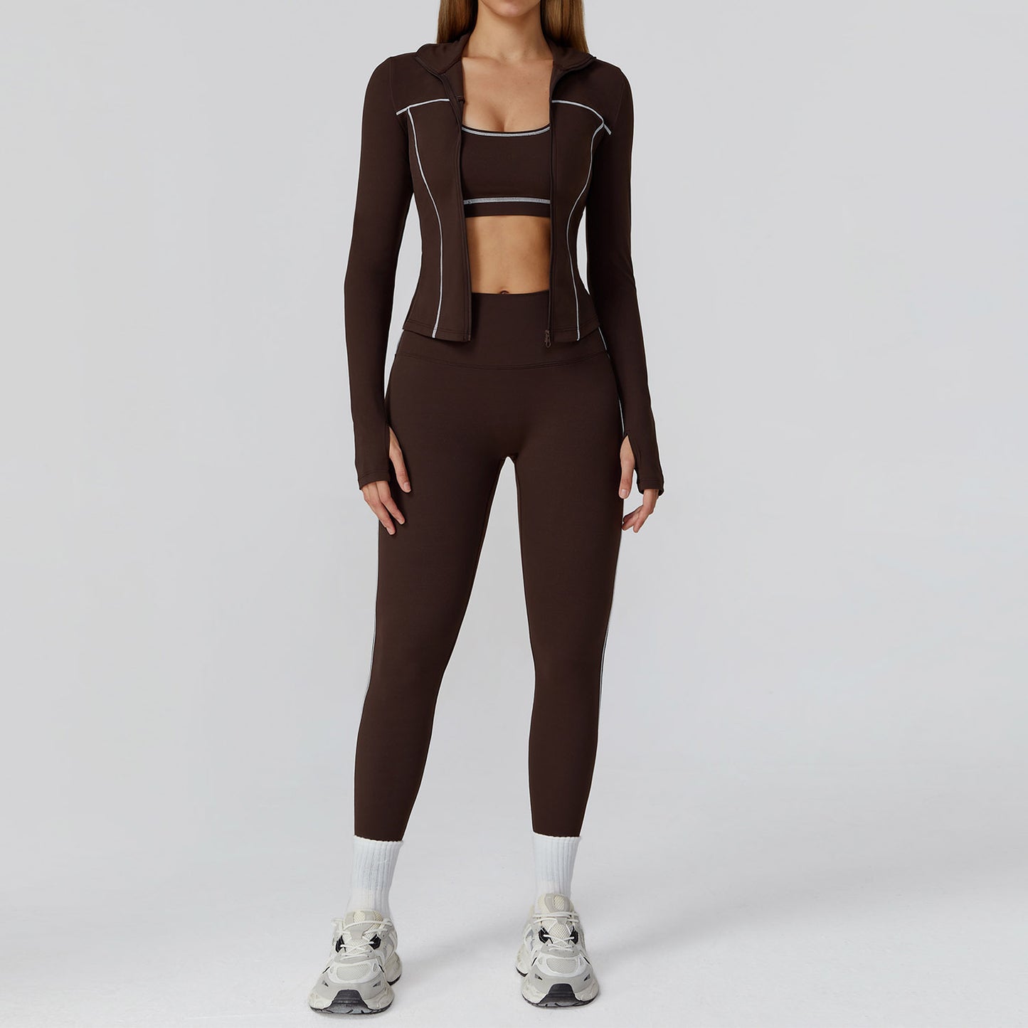 Damen Yoga- & Fitness-Set 2/3-teilig – Leggings, Sport-BH & Langarm-Top, Sportanzug für Gym & Workout