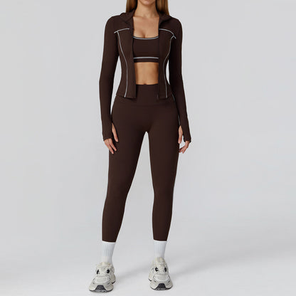 Damen Yoga- & Fitness-Set 2/3-teilig – Leggings, Sport-BH & Langarm-Top, Sportanzug für Gym & Workout