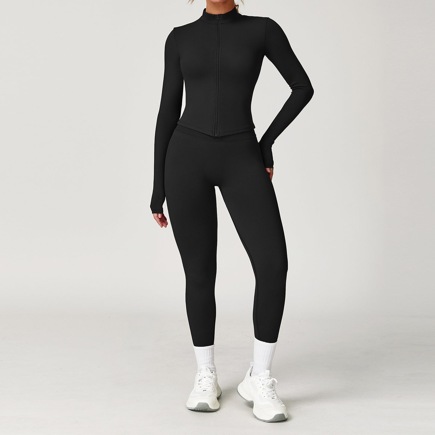 2-teiliges Damen Yoga-Sport-Set – Gym-Trainingsanzug mit langärmeligem Sportshirt & nahtlosen Leggings für Laufen & Workout