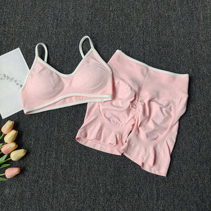 Damen Fitness- & Yoga-Set – Seamless Sport-BH mit Trägern & High-Waist Shorts, Push-Up (Peach Butt) & Bauchformend für Gym & Workout
