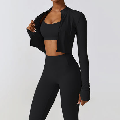 Damen Yoga- & Fitness-Set (2-/3-teig) – Sportleggings, Fitness-BH, Crop Top & Langarm Yoga-Anzug für Fitnessstudio & Workout