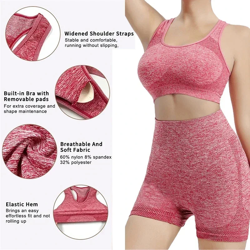 Yoga-Set Damen Gym-Shorts Sport-BHs Workout-Tops für Frauen Yoga-Bekleidung Fitness-Leggings Seamless Gym-Set