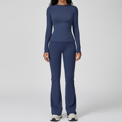 2-teiliges Damen-Yoga-Set – Sportanzug für Fitnessstudio und Training mit Leggings, Sport-BH, Crop-Top und langärmeligem Oberteil
