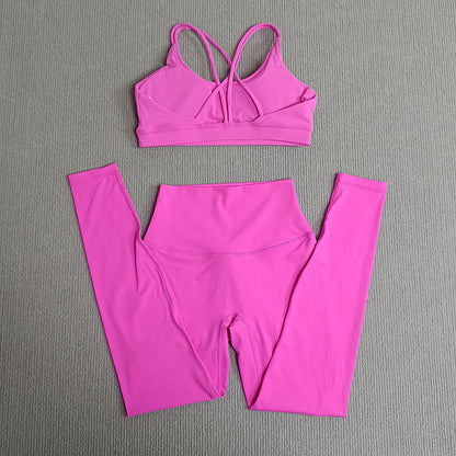 2-teiliges Damen Gym- & Yoga-Set – High-Waist Leggings & Cross-Back Sport-BH, Fitness Running Workout Tracksuit