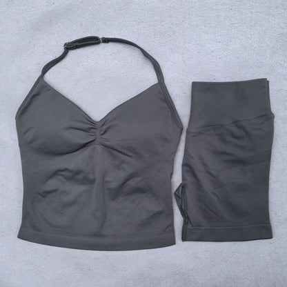 Damen Yoga Set – Backless Top & Shorts (2-teilig) für Fitness & Gym