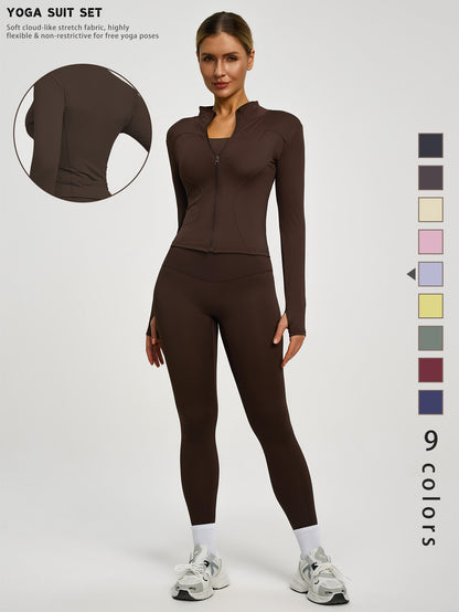 Fitfemme 2-teiliges Damen Frühling Yoga- & Fitness-Set – High-Waist Leggings & Sportjacke für Running, Lifting & Outdoor