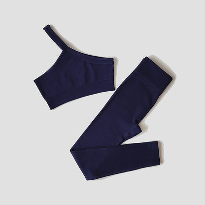 Damen Yoga- & Fitness-Set – Langarm Crop Top, One-Shoulder Sport-BH & High-Waist Seamless Leggings, Sportanzug für Gym & Workout