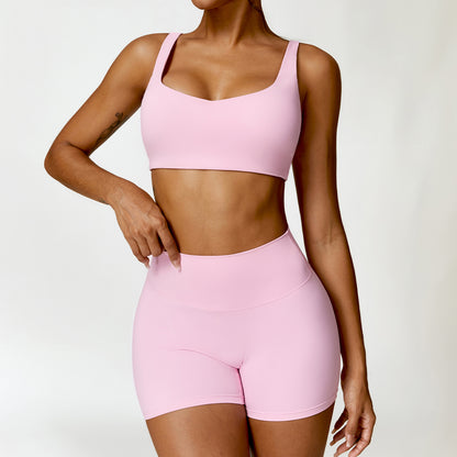 Damen Sportset 2-teilig – Yoga Fitness Leggings & Langarm Crop-Top