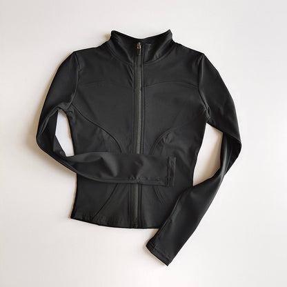Damen Fitnessjacke mit Reißverschluss – Langarm Slim Fit, Schnelltrocknend, Stehkragen, für Yoga, Laufen & Outdoor
