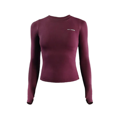 Damen Langarm Crop Top – Yoga, Fitness, Running & Training Sportshirt einfarbig