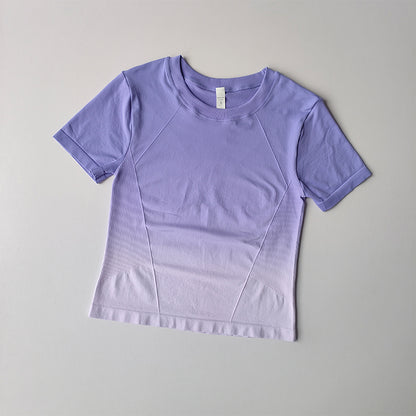 Damen Seamless Crop Top Kurzarm – Fitness & Yoga Sport T-Shirt mit Farbverlauf für Training & Running